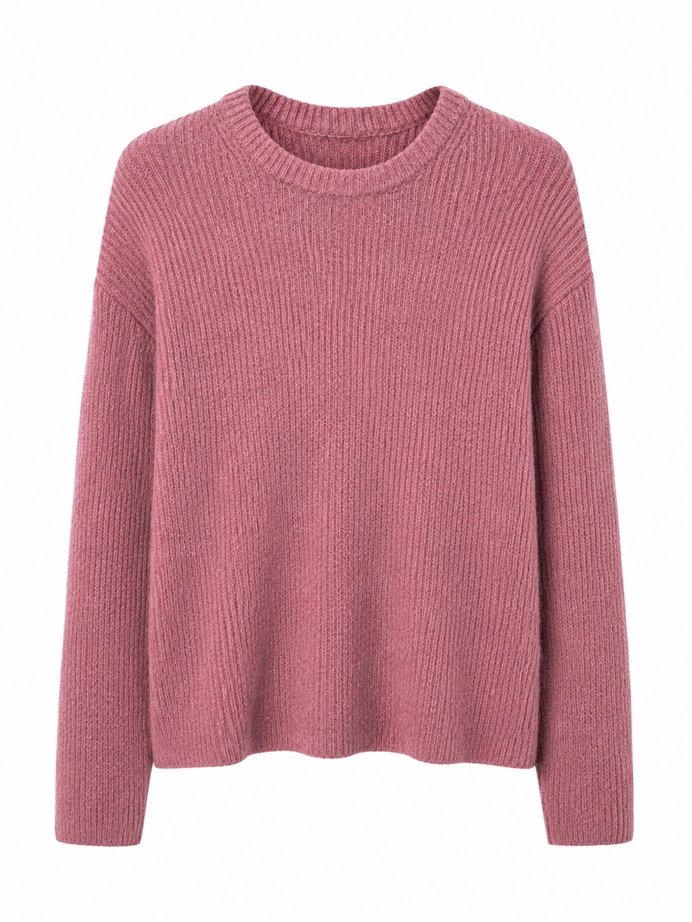 Zara Oversized Ribbed Knit Crewneck Sweater Dusty Rose Size L